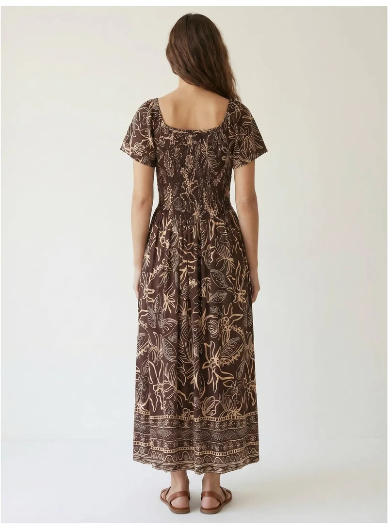 Victor And Jane  Printed Midi Dress with Square Neck for Women | Best Price UAE