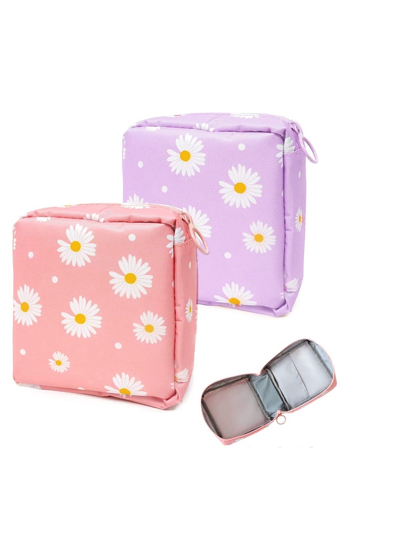 Y&D Period Pouch, Sanitary Napkin Storage Bag, Pad Bags for Period, Preppy Patch Bag Teen Aged Girls, Daisy First Girls Women Ladies 2 Pack  - Image 1