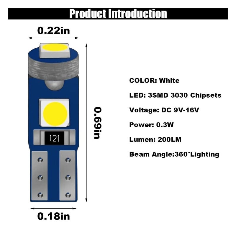 GLSOWEE T5 LED Bulbs, 74 73 37 2721 LED Bulb 12 Volt Replacement, Bright Canbus Error Free, Compatible with Auto Car Gauge Cluster Dashboard Light Lamp Instrument Panel Indicator (White) - Image 2