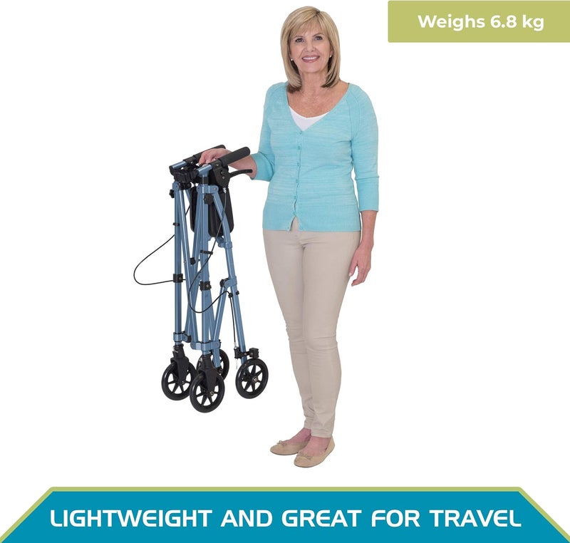 Stander Wonder Rollator Lightweight Folding Space Saver Mobility Rolling Walker for Seniors and Adults 6inch Wheels Locking Brakes and Padded Seat with Backrest Cobalt Blue - Image 4