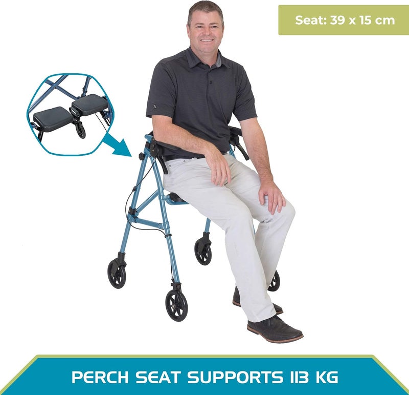 Stander Wonder Rollator Lightweight Folding Space Saver Mobility Rolling Walker for Seniors and Adults 6inch Wheels Locking Brakes and Padded Seat with Backrest Cobalt Blue - Image 3