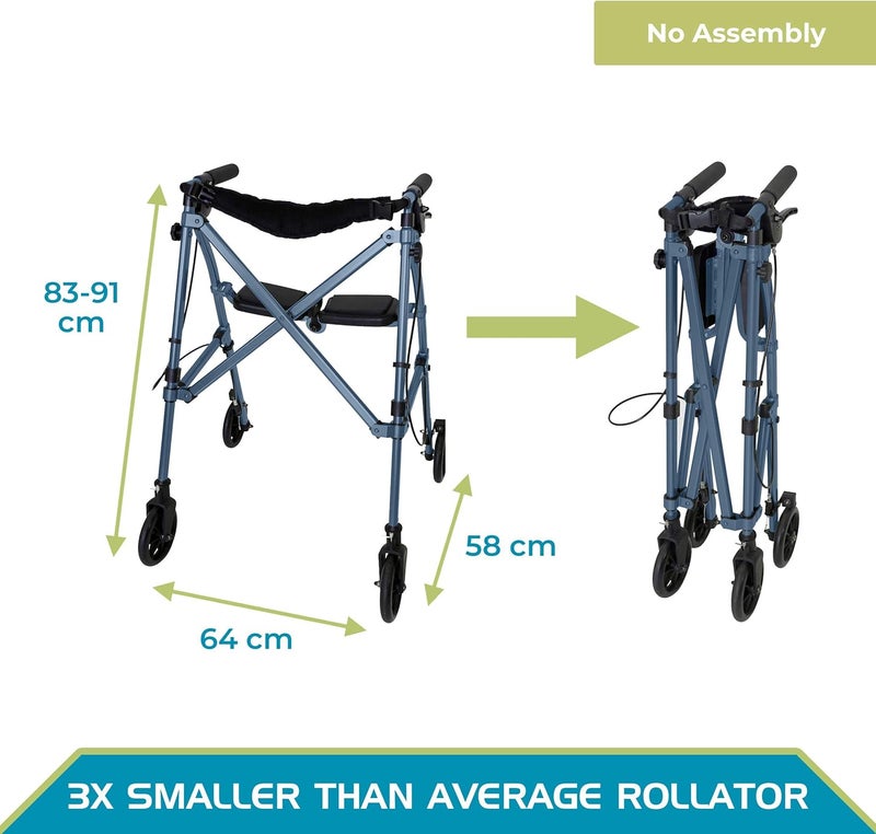 Stander Wonder Rollator Lightweight Folding Space Saver Mobility Rolling Walker for Seniors and Adults 6inch Wheels Locking Brakes and Padded Seat with Backrest Cobalt Blue - Image 2
