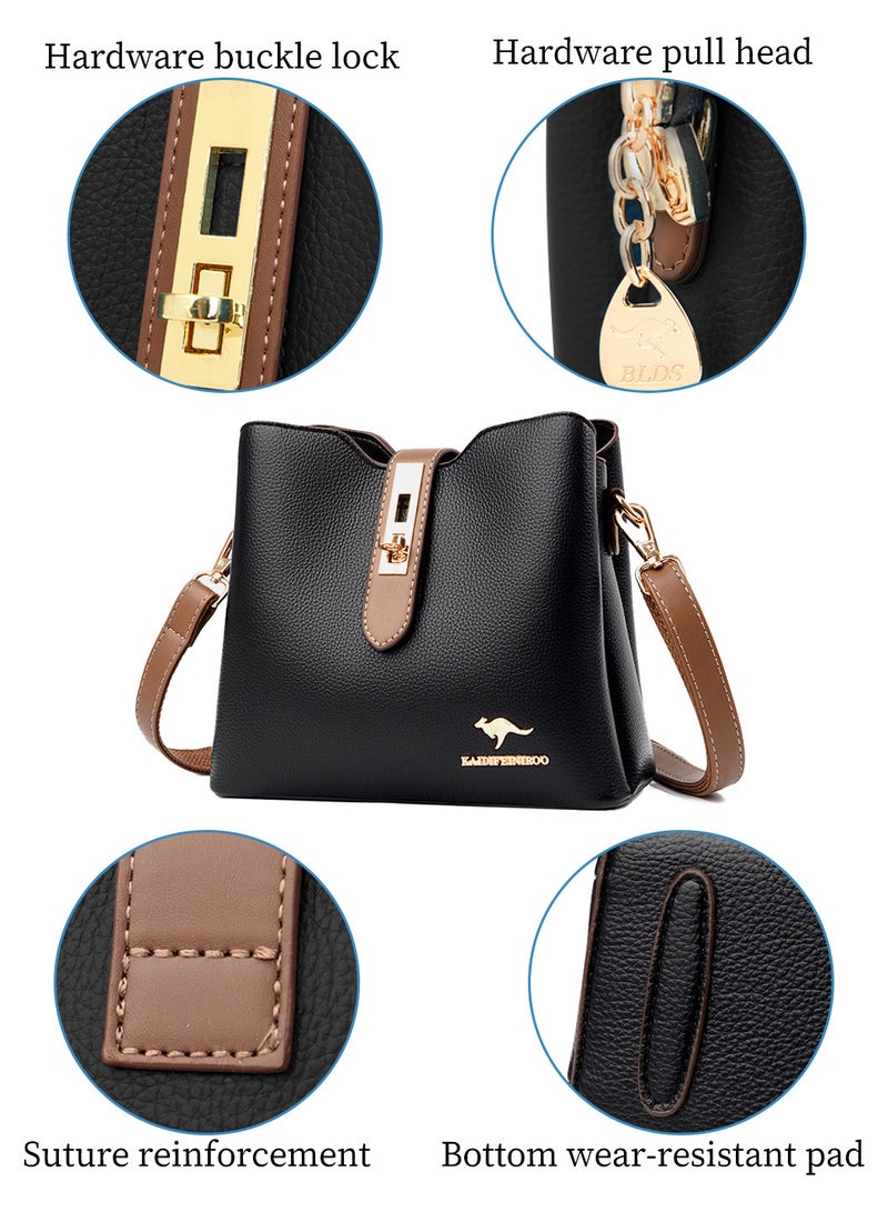 Moovant Premium Leather Women Shoulder Bag, Women's Handbag, Elegant Patent Leather Bag, Waterproof Tote Bag, Large Capacity Bucket Bag with 2 Shoulder Straps, Black  - Image 5