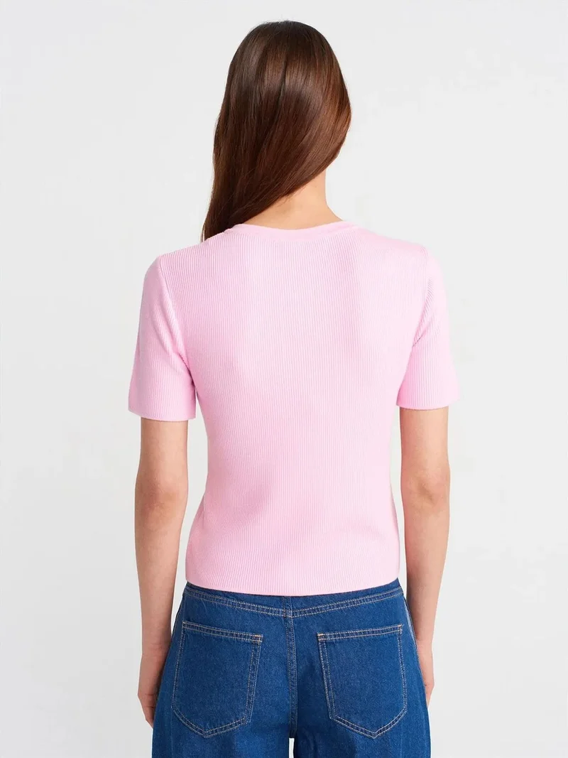 ديلفين Dilvin Ribbed Knit Button-Detail Blouse