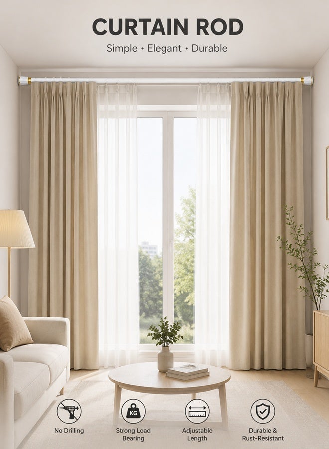 Ammar Space Adjustable Curtain Rod No Drill, Telescopic Tension Rod 168-218 cm with 20 Curtain Rings, White Gold Curtain Pole for Windows, Bedroom, Bathroom, Wardrobe - Image 5