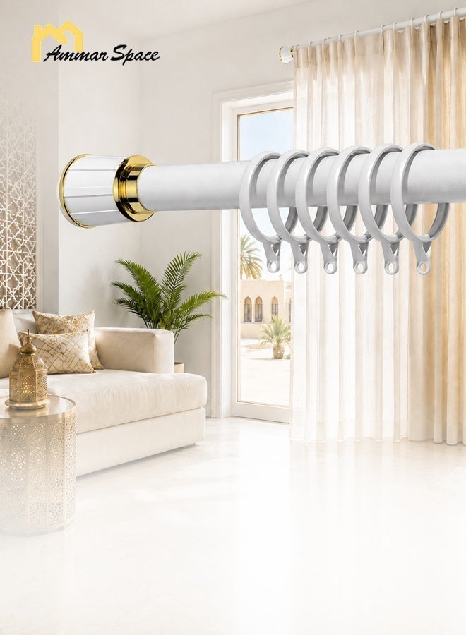 Ammar Space Adjustable Curtain Rod No Drill, Telescopic Tension Rod 168-218 cm with 20 Curtain Rings, White Gold Curtain Pole for Windows, Bedroom, Bathroom, Wardrobe - Image 2