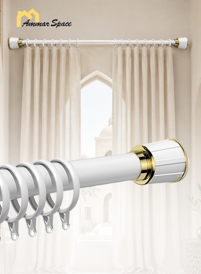 Ammar Space Adjustable Curtain Rod No Drill, Telescopic Tension Rod 168-218 cm with 20 Curtain Rings, White Gold Curtain Pole for Windows, Bedroom, Bathroom, Wardrobe - Image 1