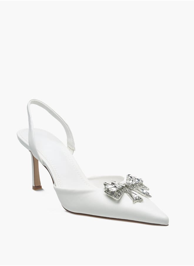 Celeste Womens Bow Embellished Slingback Shoes With Stiletto Heels  - Image 1