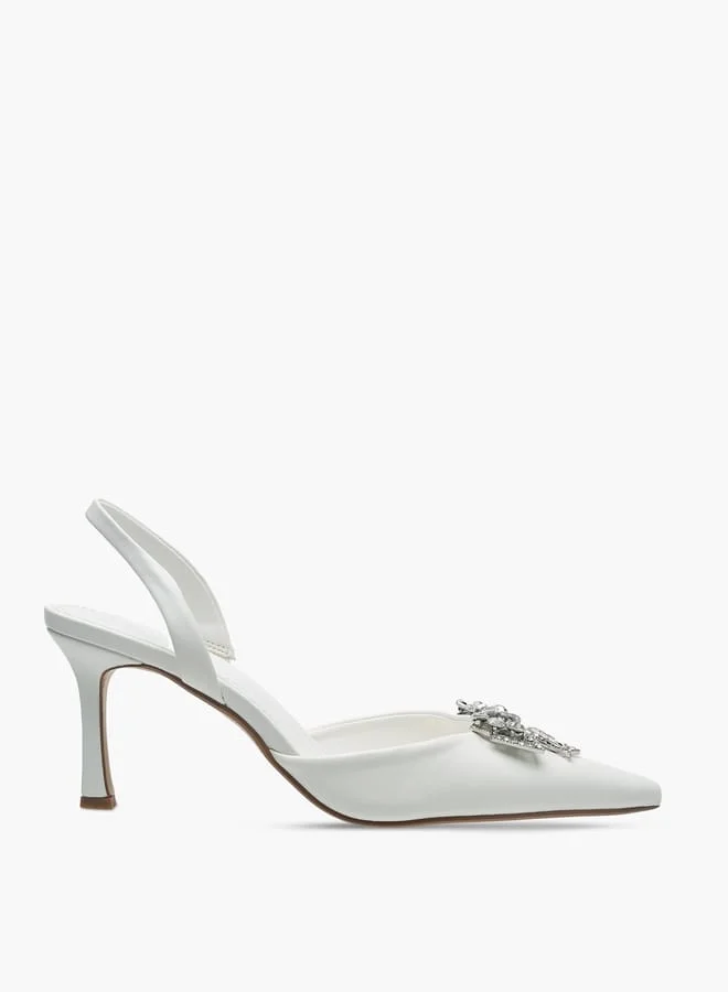 Celeste Womens Bow Embellished Slingback Shoes With Stiletto Heels