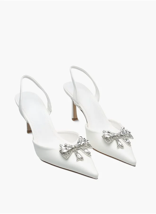 سيليست Womens Bow Embellished Slingback Shoes With Stiletto Heels Ramadan Collection