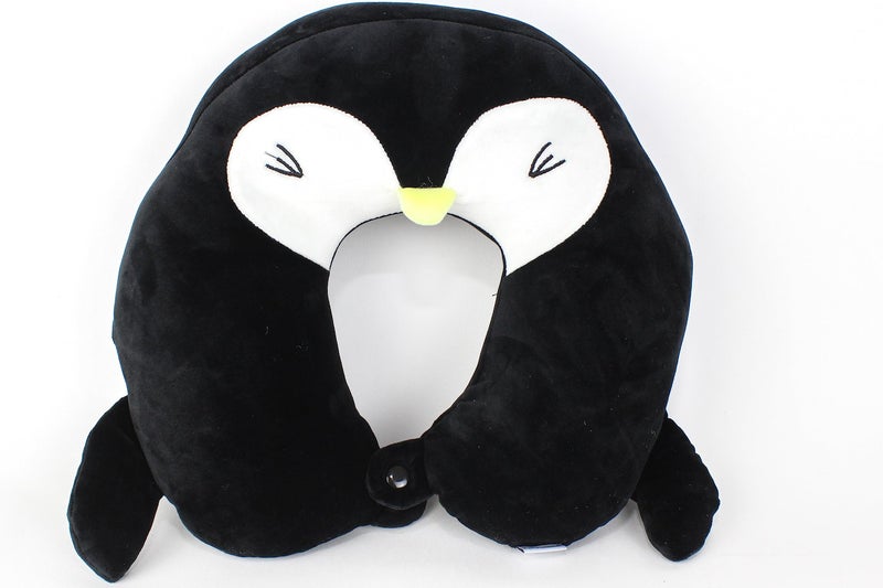 Comfy Neck Support Soft Fiber Travel Neck Pillow U-Shape For Car, Travel, Office,Airplane and Gifts - Penguin - White and Black
