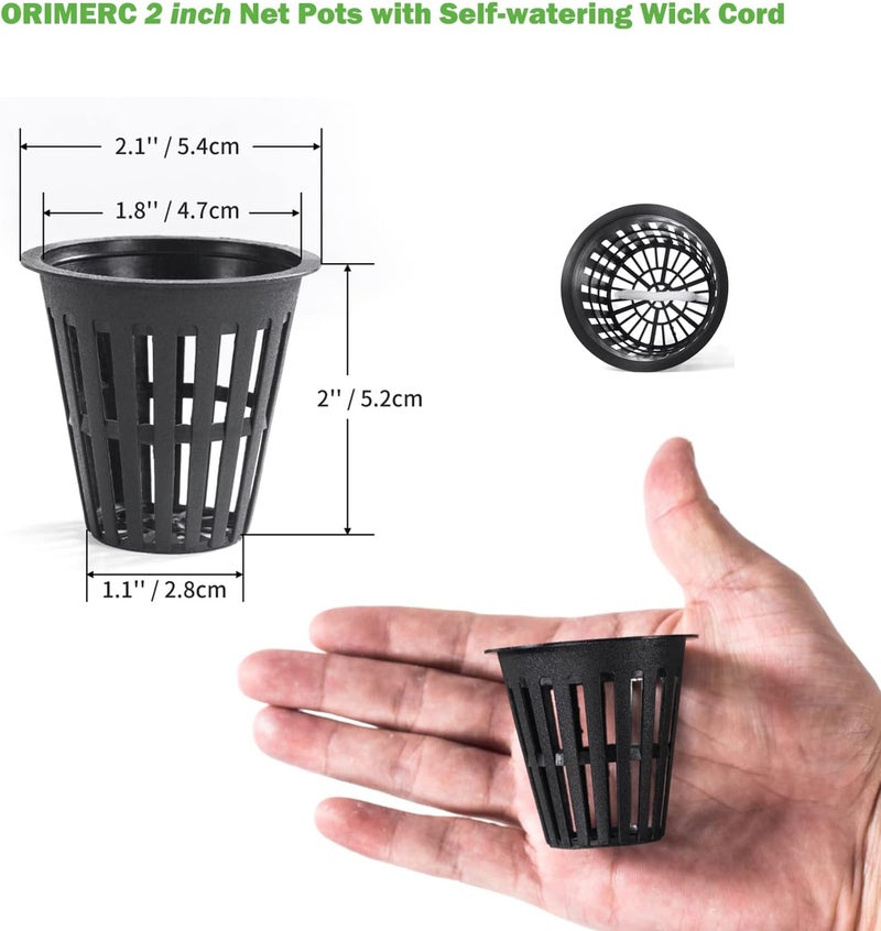 ORIMERC 2 inch Net Cups Pots 30 Pack with 30 feet Self Watering Wick & 30 Plant Labels for Hydroponics Aquaponics Planter Indoor Outdoor Growing Baskets Slotted Mesh UV Resistant & BPA Free - Image 2
