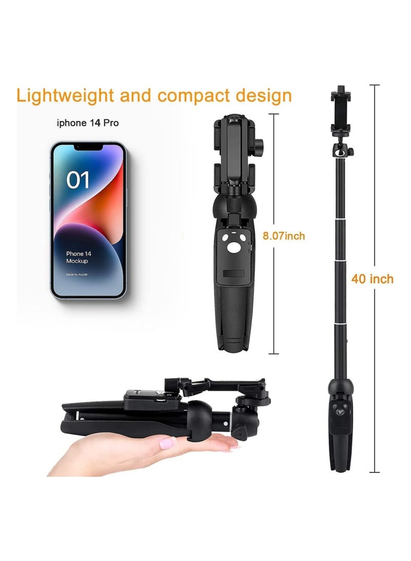 Selfie Stick, Portable 40 inch Aluminum Alloy Extendable Phone Tripod Wireless Remote Handheld Monopod Mini Tripod Phone Selfie Stick phone Clip Holder - Image 3