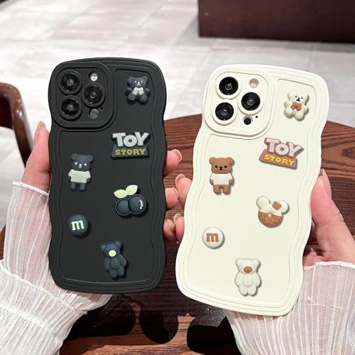 KC Back Cover for Vivo V27 5G & Vivo V27 Pro 5G, 3D Cute Curly Wave Cartoon Characters and Cherry Shockproof Soft Bumper Silicone Case with Camera Protection (Black) - Image 5
