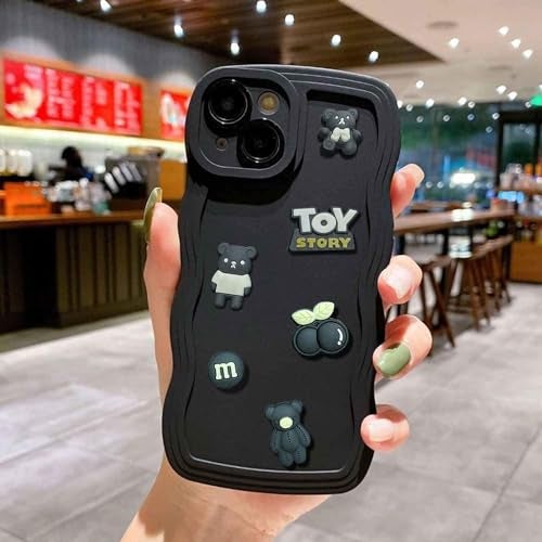 KC Back Cover for Vivo V27 5G & Vivo V27 Pro 5G, 3D Cute Curly Wave Cartoon Characters and Cherry Shockproof Soft Bumper Silicone Case with Camera Protection (Black) - Image 3