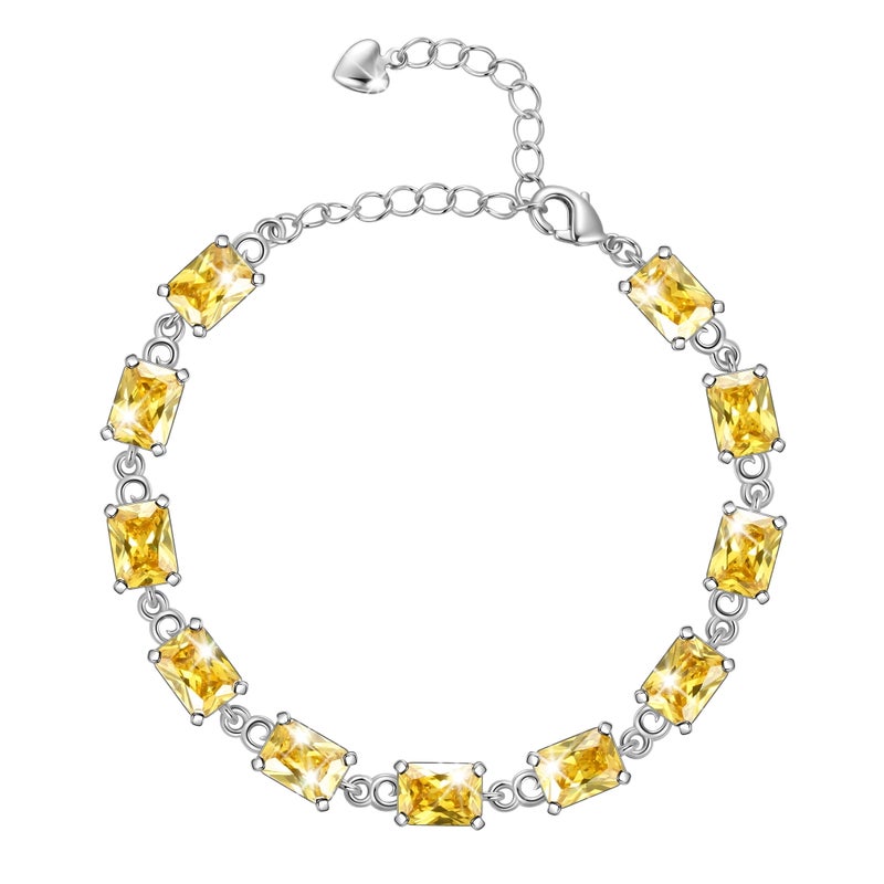 Juwaliy 18K White Gold Plated Tennis Bracelets for Women,November Birthstone Bracelet Yellow Citrine Jewelry Valentines Mother's Day Gift for Mom - Image 1