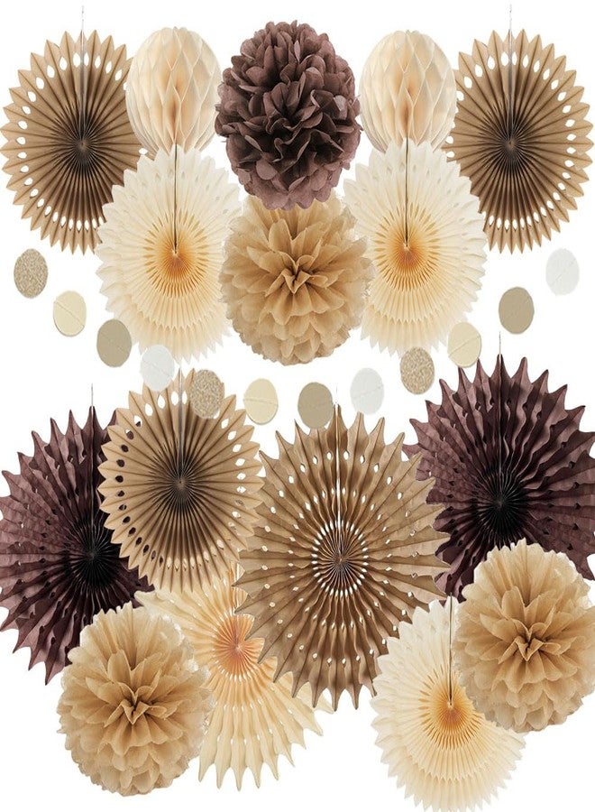 FETETIJD Brown Party Decorations Brown and Beige Paper Fans Party Decorations Neutral Party Decorations Honeycomb Balls Beige Rustic Birthday Wedding Boho Baby Shower Brown Engagement Party Decorations - Image 1