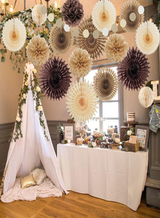 FETETIJD Brown Party Decorations Brown and Beige Paper Fans Party Decorations Neutral Party Decorations Honeycomb Balls Beige Rustic Birthday Wedding Boho Baby Shower Brown Engagement Party Decorations - Image 5