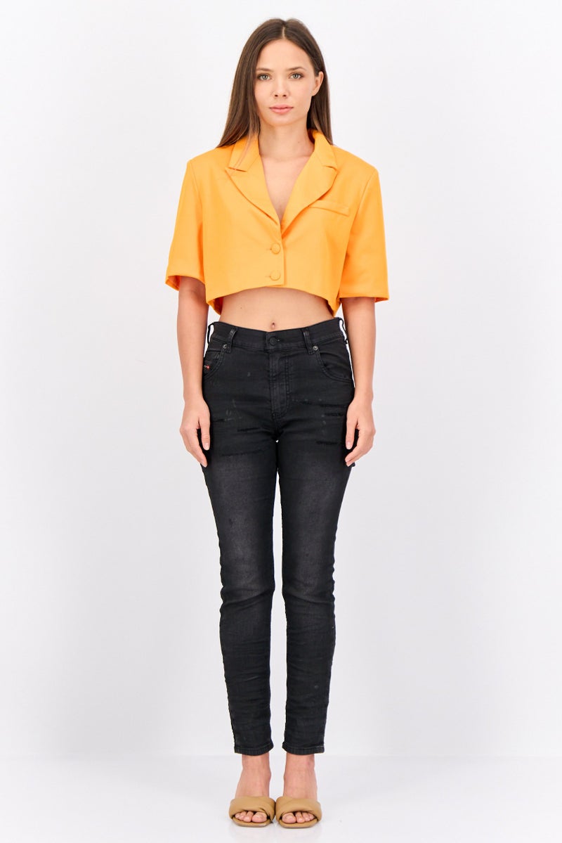 Unique21 Women Regular Fit Solid Semi Formal Cropped Blazer, Orange  - Image 2