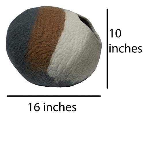Mokoboho 100% Wool Felt Cat Cave Bed Handmade in Nepal with Free Mouse Toy Included (Gray/Tan/Cream) - Image 4