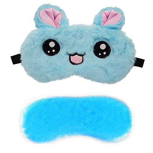 Jenna™ Cute Gel Fur Sleeping Eye Shade Mask Cover for Insomnia, Meditation, Puffy Eyes and Dark Circles Kitty Blue - Image 1