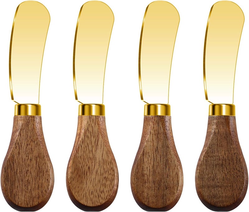 Mlurcu Acacia Wood & Gold Butter Spreader Knife Set of 4, Stainless Steel, Multipurpose, Ideal Gift - Image 1