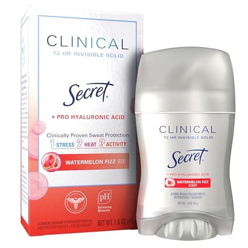Secret Clinical Strength Antiperspirant Deodorant for Women, 3X Stress Protection, 72hr Sweat & Odor Protection, Pro-Hyaluronic Acid, Invisible Solid, Watermelon Summer Fizz Scent, 1.6 oz - Image 1