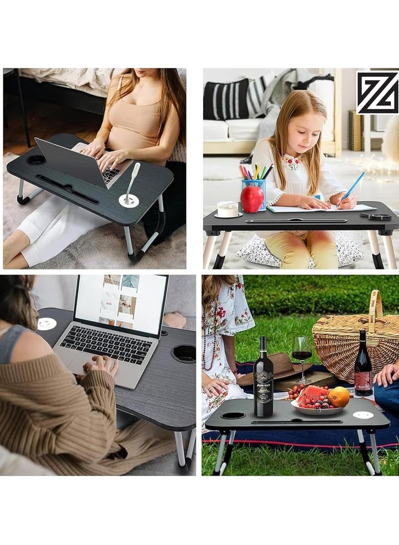 DubaiGallery Folding Laptop Desk Standing Bed Table with USB Port/Cup Holder - Ideal for Bed, Couch, Sofa - Multi-Functional Laptop Table - Image 4
