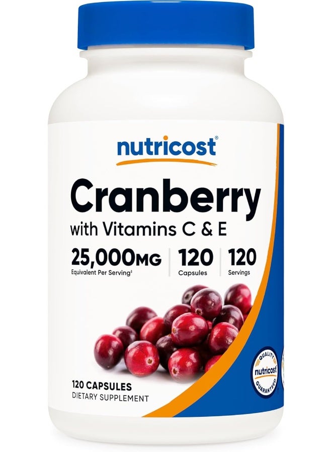 Nutricost Cranberry Extract 25,000Mg 120 Capsules With Vitamin C And Vitamin E - Image 1