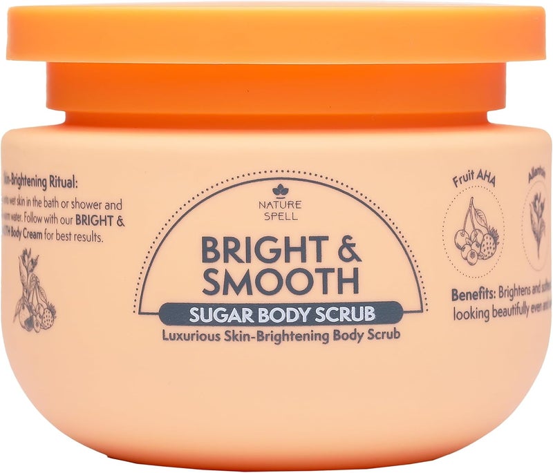 Nature Spell Bright Smooth Sugar Body Scrub Brightening and Softening for All Skin Types with Vitamin C Fruit AHA Allantoin Vegan 300ml