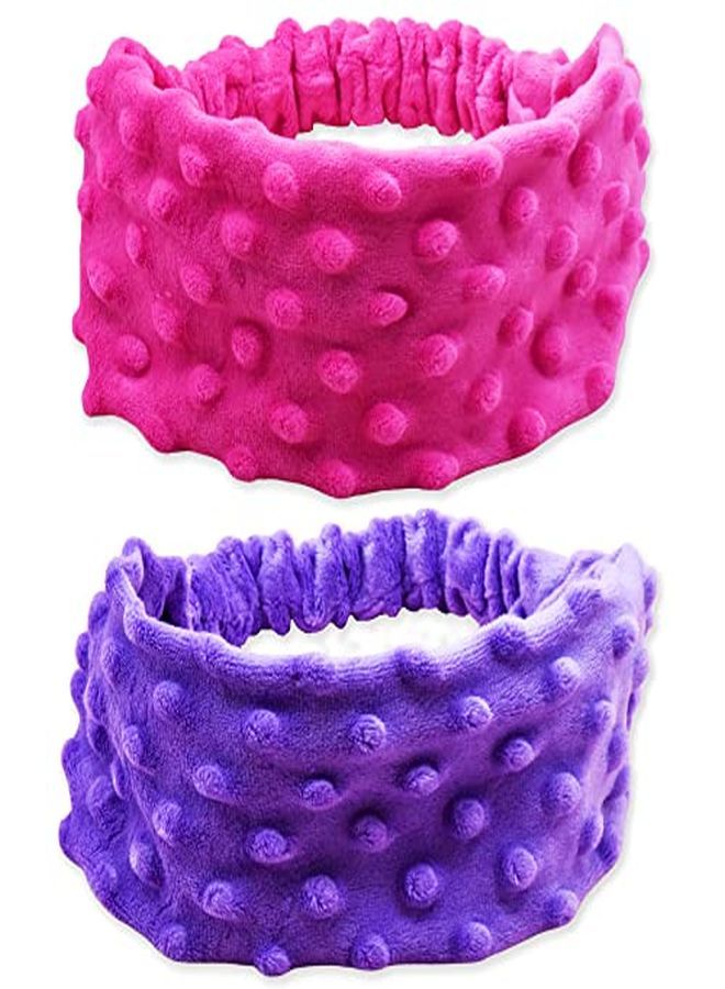 FROG SAC 2 Warm Winter Headband Pack Soft Wide Headbands For Girls Cute Little Girl Hair Accessories Purple And Pink Head Bands For Kids Stretch Elastic Warm Fuzzy Fleece Turban Headwraps - Image 1