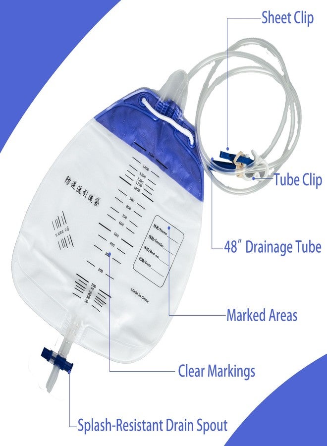 Urinary Drainage Bags with 48" Tube Drainage, Clips and Hanging Hook, Urine Bags with Anti-Reflux Chamber, 1500mL Urine Collection Bag, Urinary Bags, 10 Pack - Image 2