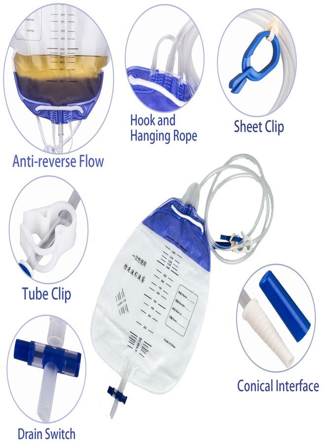 Urinary Drainage Bags with 48" Tube Drainage, Clips and Hanging Hook, Urine Bags with Anti-Reflux Chamber, 1500mL Urine Collection Bag, Urinary Bags, 10 Pack - Image 3