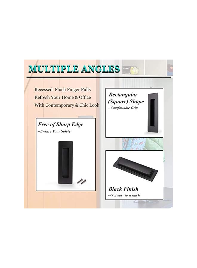 S-TOP (2 Pack)Black Rectangular Recessed Flush Handles Sliding Door Pulls Stainless Steel Closet Door Finger Pulls 6 Inch(150mm) Length Flush Pull Handles - Image 4