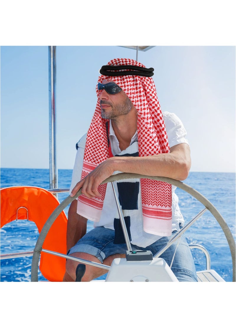 SYOSI - Arab Keffiyeh Shemagh Turban, Arabian Costume Muslim Headscarf with Aqel Rope, Middle Eastern Desert Arabian Shawl Palestine Traditional Arabia Headscarf for Men, 2 Patterns - Image 1