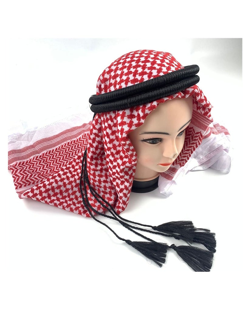 SYOSI - Arab Keffiyeh Shemagh Turban, Arabian Costume Muslim Headscarf with Aqel Rope, Middle Eastern Desert Arabian Shawl Palestine Traditional Arabia Headscarf for Men, 2 Patterns - Image 1