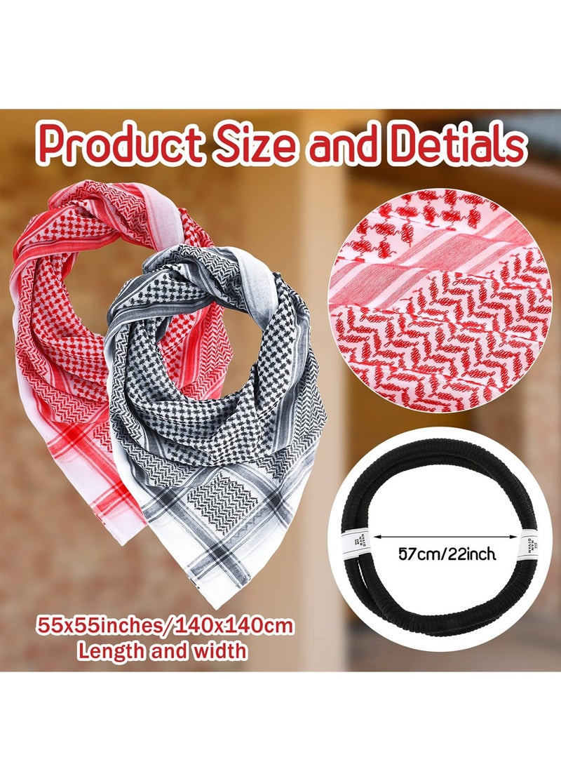 SYOSI - Arab Keffiyeh Shemagh Turban, Arabian Costume Muslim Headscarf with Aqel Rope, Middle Eastern Desert Arabian Shawl Palestine Traditional Arabia Headscarf for Men, 2 Patterns - Image 1