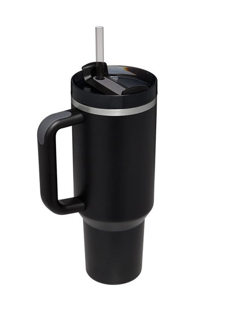 Captaintech Stainless Steel Vacuum Insulated Tumbler 40oz In-car Mug Easy to Hold With a Reusable Straw Black 