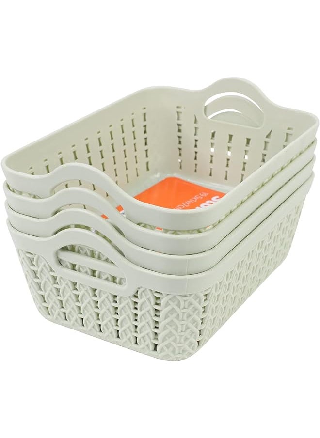 Yonovo Plastic Storage Basket 4 Piece Storage & Organization Containers Shelf Baskets Pantry Boxes For Organizing Cabinets Bin Bathroom Light Green 4Pcs K70056  - Image 1