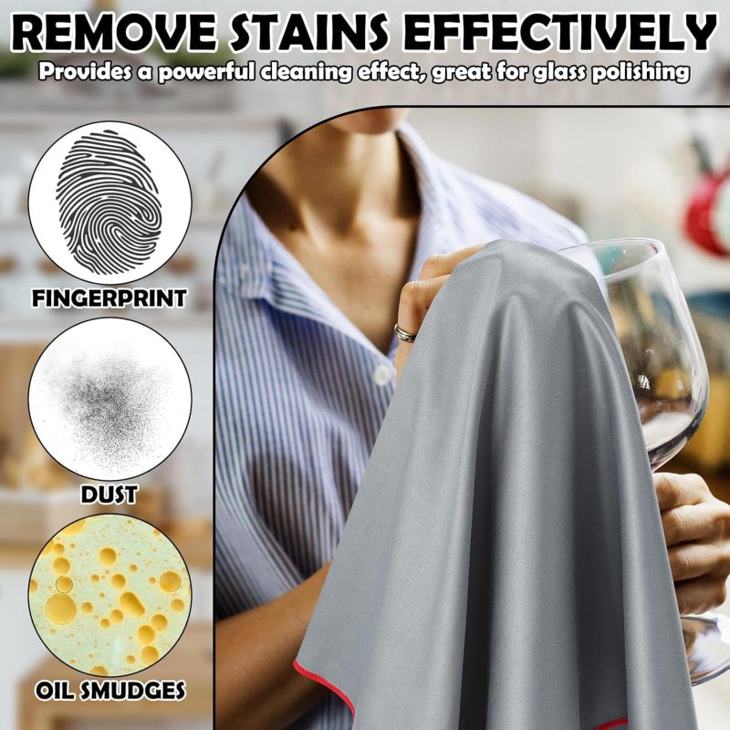 - 6 Extra-Large Microfiber Cleaning Towels, 25 x 20 Inches, Lint-Free for Crystal, Windows, Glassware (6 grey） - Image 2
