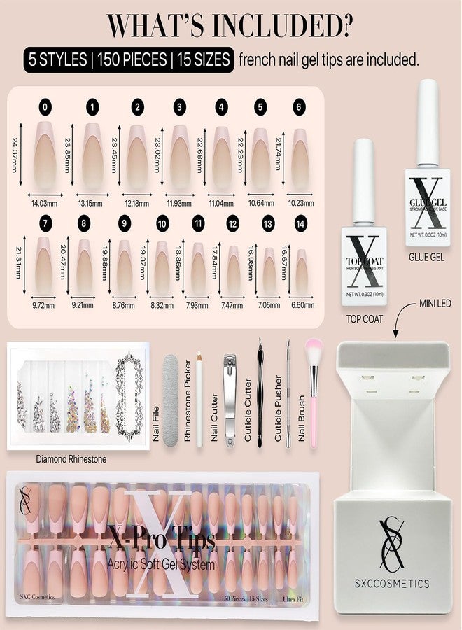 SXC Cosmetics French Tip Press On Nails - Skin Tone Nude and Color Series, Medium Coffin X-Pro Tips Starter Kit ST120KIT - Image 4