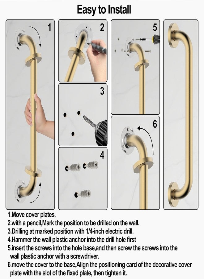 Derengge 16 Inch Grab Bar 304 Stainless Steel Anti-Slip Bathroom Safety Handrail Wall Mount Assist Grip for Elderly Handicap Bathtub Shower Toilet,GB-4023-BG,Brushed Gold - Image 4