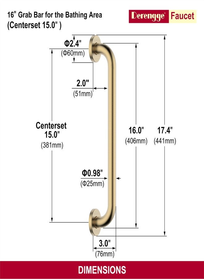 Derengge 16 Inch Grab Bar 304 Stainless Steel Anti-Slip Bathroom Safety Handrail Wall Mount Assist Grip for Elderly Handicap Bathtub Shower Toilet,GB-4023-BG,Brushed Gold - Image 2