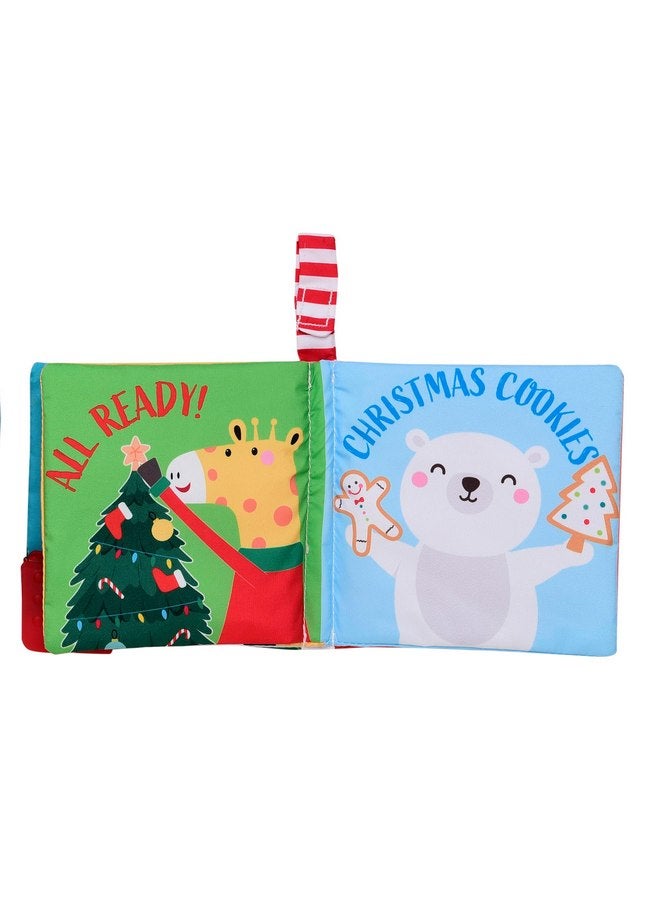 Baby Starters My First Christmas Soft, Crinkle Activity Book with Silicone Teether and Travel Strap, Santa, Green (5 1/2 inch Square) - Image 3