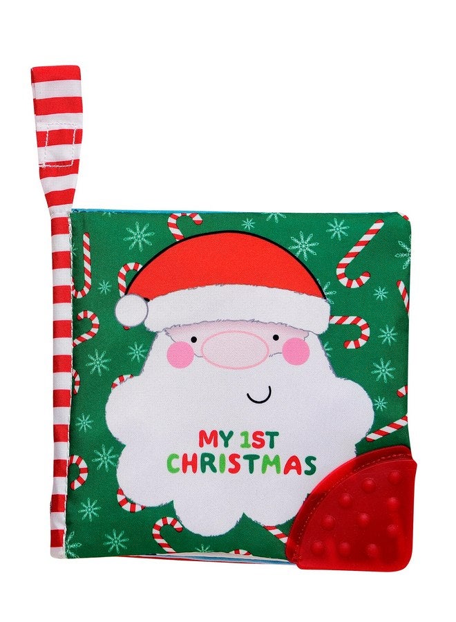 Baby Starters My First Christmas Soft, Crinkle Activity Book with Silicone Teether and Travel Strap, Santa, Green (5 1/2 inch Square) - Image 1