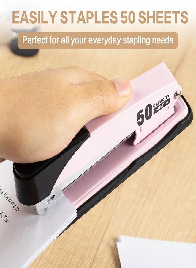 Deli Stapler Heavy Duty, Full Strip Staplers for Desk with 2000 Staples and Staple Remover, 50 Sheet Capacity, No Jam, Non-Slip Office Stapler with Staples for Office, Classroom, Pink - Image 4