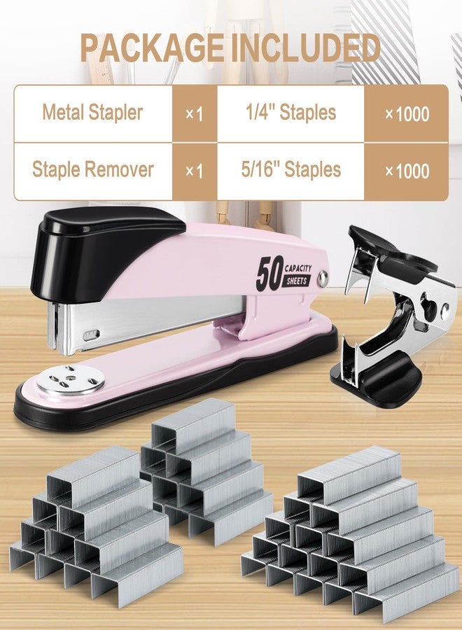 Deli Stapler Heavy Duty, Full Strip Staplers for Desk with 2000 Staples and Staple Remover, 50 Sheet Capacity, No Jam, Non-Slip Office Stapler with Staples for Office, Classroom, Pink - Image 3