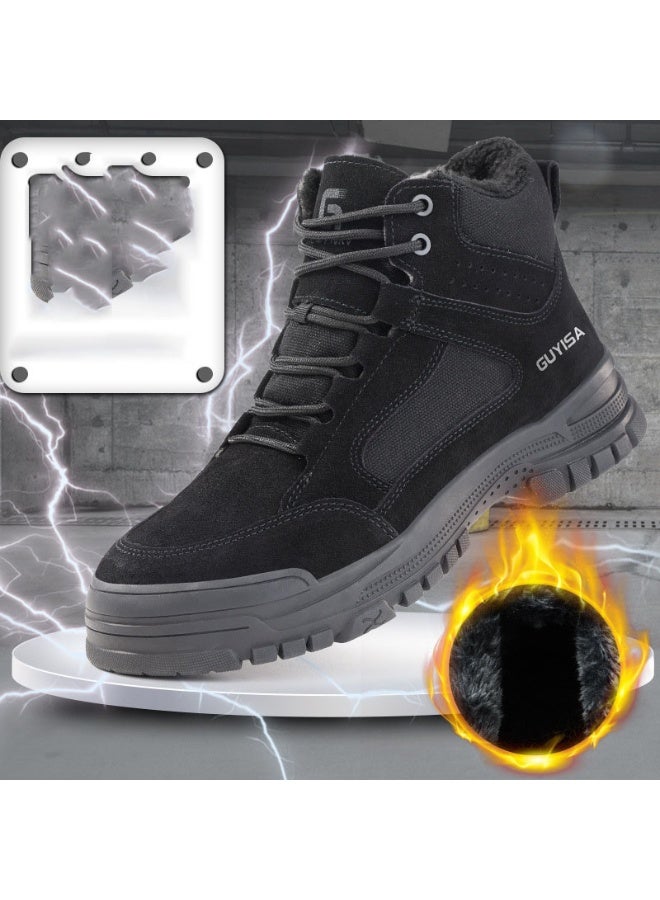 NIBEMINENT Labor Protection Shoes Men's Anti Smashing AntiPiercing Insulation Work Shoes Cowhide Solid Bottom Construction Site SafetyShoes - Image 1