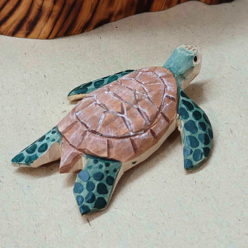 Handcrafted Linden Wood Sea Turtle Carving 1 Piece Study Office Decor Gift - Image 5