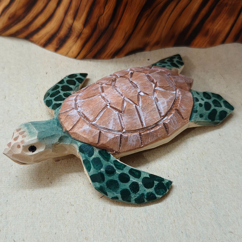 Handcrafted Linden Wood Sea Turtle Carving 1 Piece Study Office Decor Gift - Image 1
